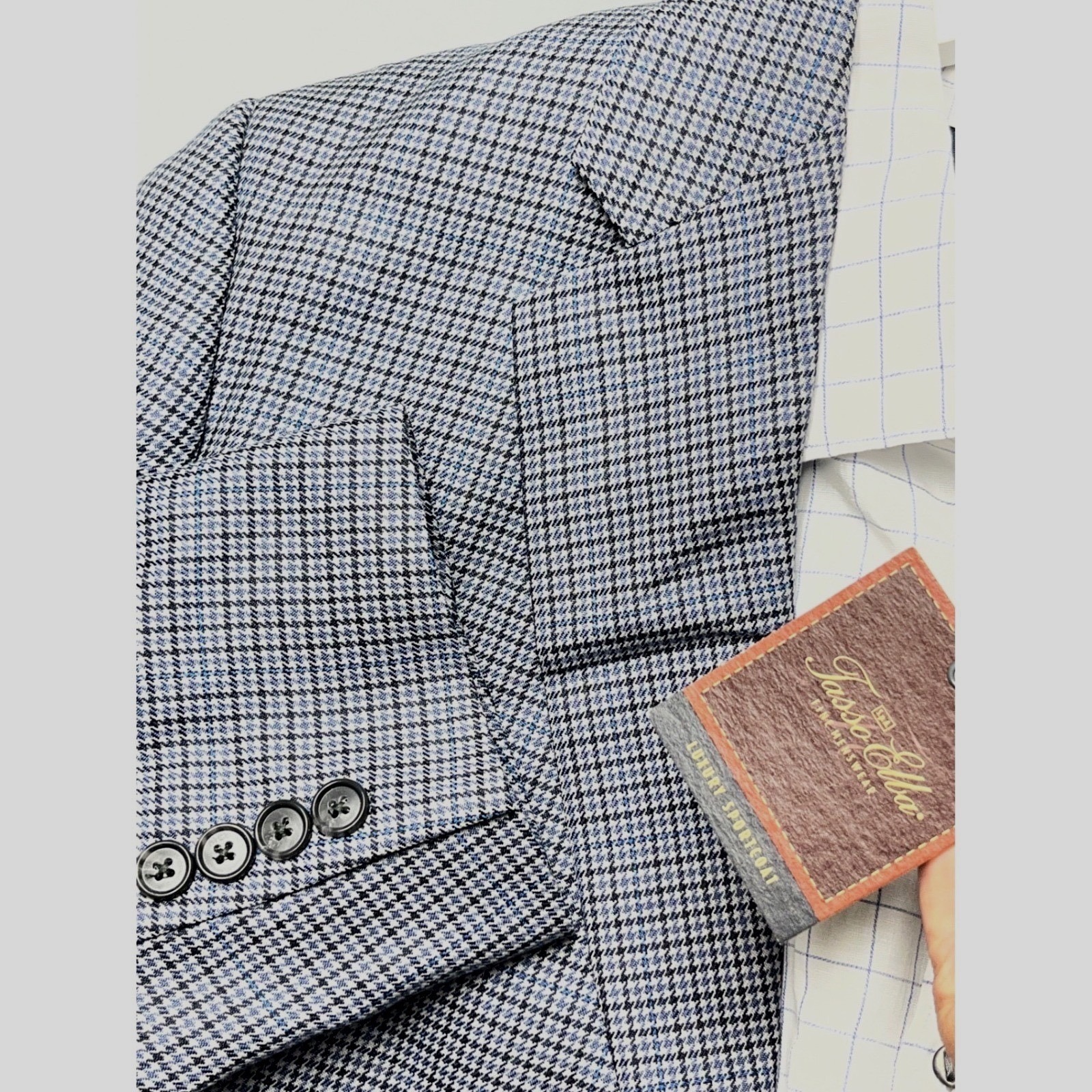 Nwt Tasso Elba Men 42r Luxury Sport Coat Blazer Blue Grey Houndstooth Ts72b09503